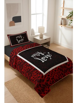 Dolce Mariee My Love Yazılı Kadife Kumaş Kapitoneli Tek Kişilik Yatak Örtüsü Seti (2 Parça) TKY0044