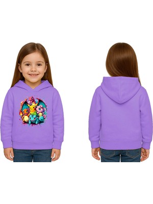 Sedirli Unisex Pokemon Baskılı Çocuk Swaetshirt 3 Iplik Şardonlu