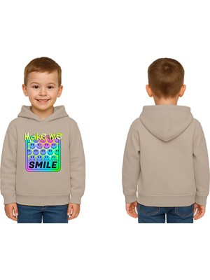 Sedirli Unisex Smile Baskılı Çocuk Swaetshirt Kapşonlu 3 Iplik Şardonlu