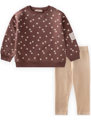 Cigit Kadife Taytlı Sweatshirt Takım 2-10 Yaş A Kahve