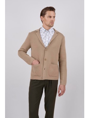 Paco Romano Erkek Koyu Bej Triko Ceket