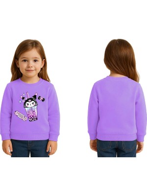 Sedirli Unisex Kuromi Baskılı Çocuk Swaetshirt 3 Iplik Şardonlu