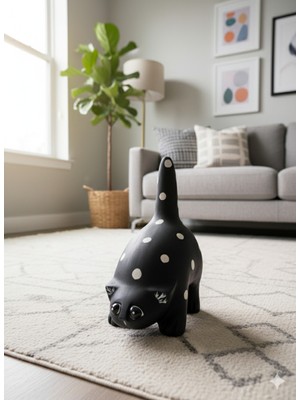 İki Cadı Tasarım Modern Tombul Kedi Biblo Polyester Ev Dekor - 24 x 11 x 10 cm