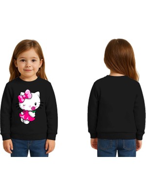 Sedirli Unisex Hello Kity Baskılı Çocuk Swaetshirt 3 Iplik Şardonlu
