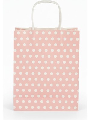 Esila Kağıtçılık 1.kalite 18X8X24 cm (1 Adet) Pembe Renk Beyaz Benekli Kraft Kağıt Çanta,hediye Poşeti,hediye Paketi