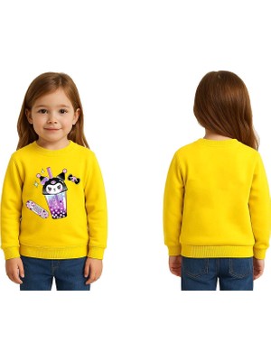 Sedirli Unisex Kuromi Baskılı Çocuk Swaetshirt 3 Iplik Şardonlu