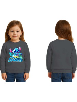 Sedirli Unisex Stitch Baskılı Çocuk Swaetshirt 3 Iplik Şardonlu
