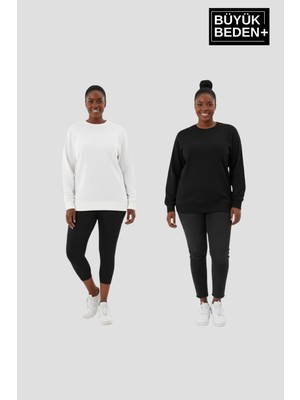 Superlife Kadın Büyük Beden Bisiklet Yaka 2’li Set-Rahat Kalıp Ince Sweatshirt SPR26BSWK956+2
