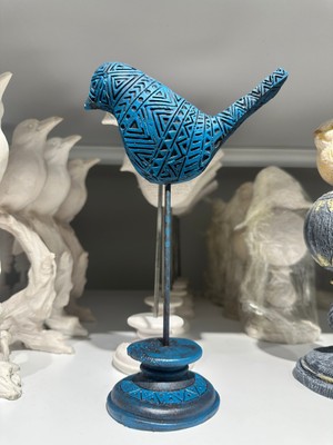 İki Cadı Tasarım Etnik Desenli Kuş Figürü | Ayaklı Polyester Dekoratif Obje