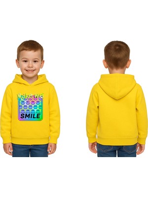 Sedirli Unisex Smile Baskılı Çocuk Swaetshirt Kapşonlu 3 Iplik Şardonlu