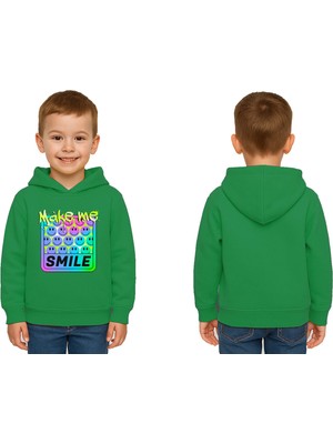 Sedirli Unisex Smile Baskılı Çocuk Swaetshirt Kapşonlu 3 Iplik Şardonlu