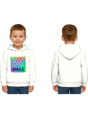 Sedirli Unisex Smile Baskılı Çocuk Swaetshirt Kapşonlu 3 Iplik Şardonlu