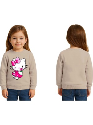 Sedirli Unisex Hello Kity Baskılı Çocuk Swaetshirt 3 Iplik Şardonlu