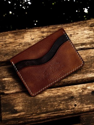 Kalkan Deri El Yapımı 5 Bölmeli Hakiki Deri Kartlık - Taba ve Kahverengi Minimalist Tasarım