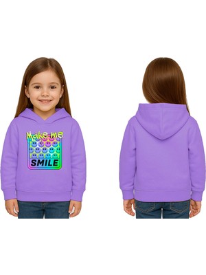 Sedirli Unisex Smile Baskılı Çocuk Swaetshirt Kapşonlu 3 Iplik Şardonlu