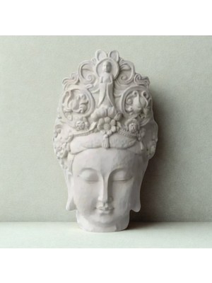 İki Cadı Tasarım Taçlı Budha Kafa Dekoratif Heykel, Dekoratif Obje