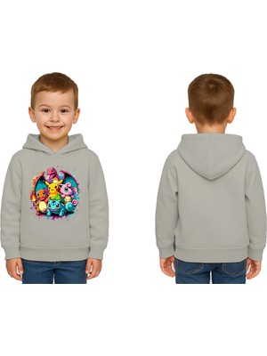 Sedirli Unisex Pokemon Baskılı Çocuk Swaetshirt 3 Iplik Şardonlu