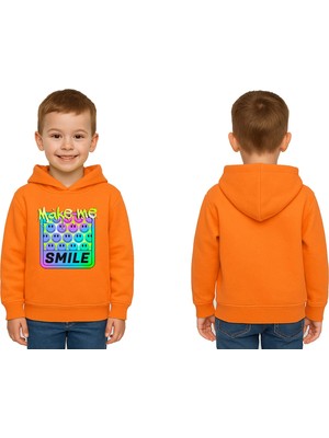 Sedirli Unisex Smile Baskılı Çocuk Swaetshirt Kapşonlu 3 Iplik Şardonlu
