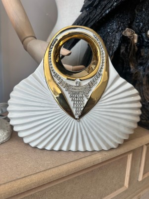 İki Cadı Tasarım Midye Tasarımı Taşlı Seramik Vazo Dekoratif Çanta Modeli Estetik Ev Aksesuarı