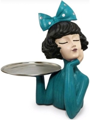 İki Cadı Tasarım Dekoratif Sunumluk, Tepsi Tutan Kız, Dekoratif Obje, Biblo, Yeşil