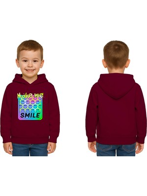 Sedirli Unisex Smile Baskılı Çocuk Swaetshirt Kapşonlu 3 Iplik Şardonlu