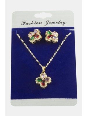 Çiçek Zirkon Taşlı Set Kolye