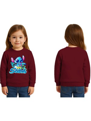 Sedirli Unisex Stitch Baskılı Çocuk Swaetshirt 3 Iplik Şardonlu