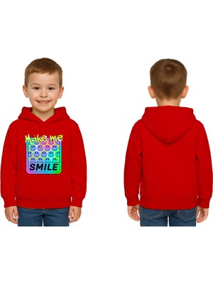 Sedirli Unisex Smile Baskılı Çocuk Swaetshirt Kapşonlu 3 Iplik Şardonlu