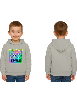 Sedirli Unisex Smile Baskılı Çocuk Swaetshirt Kapşonlu 3 Iplik Şardonlu