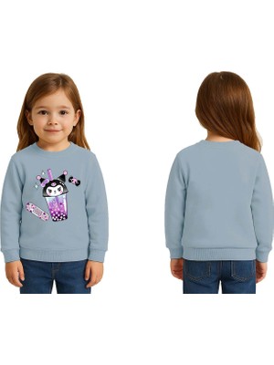 Sedirli Unisex Kuromi Baskılı Çocuk Swaetshirt 3 Iplik Şardonlu