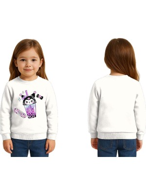 Sedirli Unisex Kuromi Baskılı Çocuk Swaetshirt 3 Iplik Şardonlu