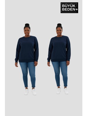 Superlife Kadın Büyük Beden Bisiklet Yaka 2’li Set-Rahat Kalıp Ince Sweatshirt SPR26BSWK956+2