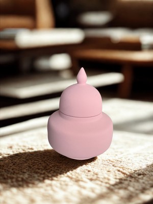 İki Cadı Tasarım Kubbeli Osmanlı Kutu Seramik Dekoratif Obje,açık Pembe