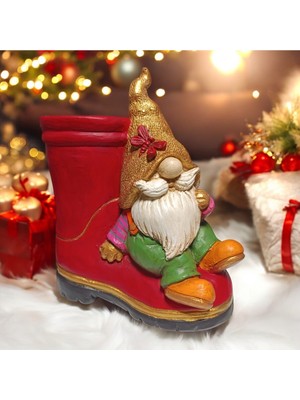 İki Cadı Tasarım Oturan Cüce Saksı Dekoratif Ev ve Bahçe Obje