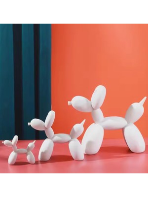 İki Cadı Tasarım Beyaz Balon Köpek Ailesi, Hediyelik, Ev Ofis Dekoratif Obje, Biblo - 3 Farklı Ebat