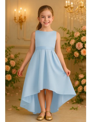 LilyMoon Kız Çocuk Saten Abiye Elbise – Prenses Model Mezuniyet ve Parti Elbisesi