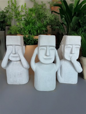 İki Cadı Tasarım Görmedim Duymadım Bilmiyorum 3'lü Dev Boy Tasarım Polyester Saksı Bahçe Dekorasyon Seti