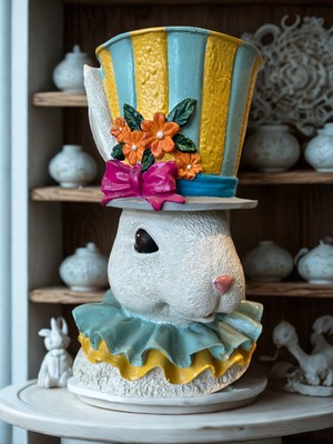 İki Cadı Tasarım Tavşan Saksı Dekoratif Polyester Obje