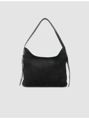 Cabani  %100 Süet Deri Kemerli Siyah Kadın Omuz Çantası