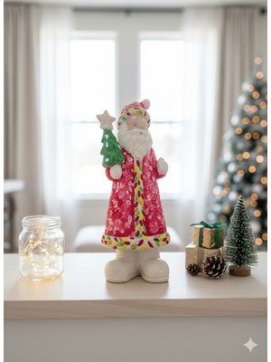 İki Cadı Tasarım Noel Baba, Renkli Yılbaşı Ağacı Tutan, 38CM x 16CM