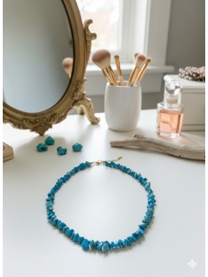 İki Cadı Tasarım Doğal Taşlı Paslanmaz Gold Çelik Zincirli Tasarım Kolye