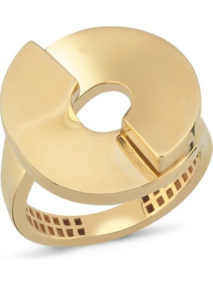 Zeya Kuyumculuk 14 Ayar Altın Kesit Detaylı Daire Plaka Yüzük