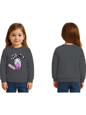 Sedirli Unisex Kuromi Baskılı Çocuk Swaetshirt 3 Iplik Şardonlu
