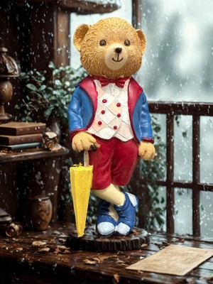 İki Cadı Tasarım Tedy Ayıcık Şemsiye Detaylı Obje | Dekoratif Polyester Ayı Figürü Masaüstü Süs Eşyası