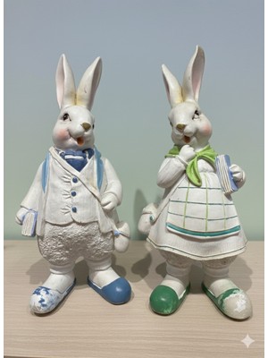 İki Cadı Tasarım 2'li Paskalya Tavşan Polyester Obje - 22 x 10 x 8 cm