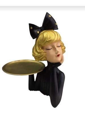 İki Cadı Tasarım Sunumluk Kız Tepsi Tutan Dekoratif Obje Biblo Heykel