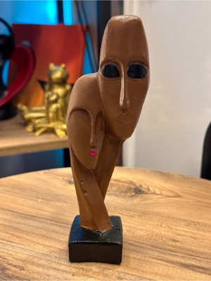 İki Cadı Tasarım Tek Vücut Biblo Kahverengi Taş Figür Dekoratif Ürün