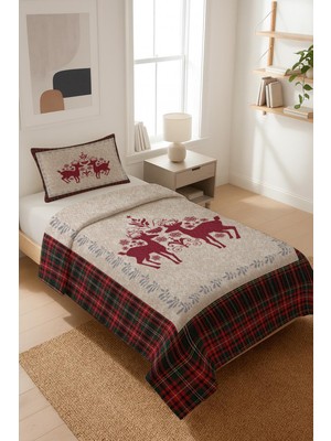 Dolce Mariee Yılbaşı Temalı Kadife Kumaş Kapitoneli Tek Kişilik Yatak Örtüsü Seti (2 Parça) TKY0046