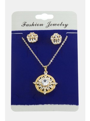 Çiçek Zirkon Taşlı Set Kolye