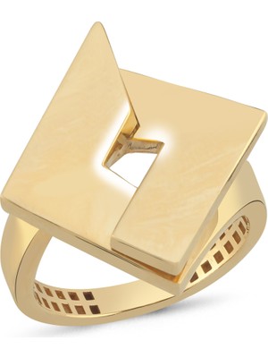 Zeya Kuyumculuk 14 Ayar Altın Kesit Detaylı Kare Plaka Yüzük